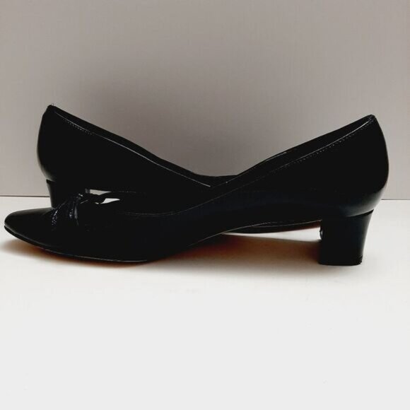 VANELI Bow & Cut-Out Low Heel Navy Blue Patent Genuine Leather Classy Pumps Sz 9 - Picture 13 of 16